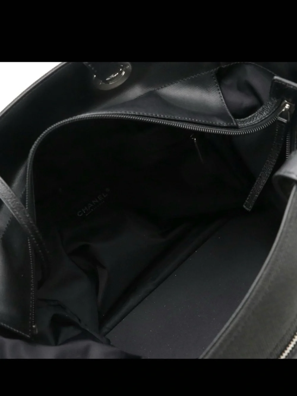 CHANEL Paris Biarritz Tote, Black Quilted Coated Canvas w Top Handles  Zip Pouch - Picture 5 of 7